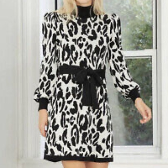 Who What Wear Dresses & Skirts - Who What Wear Women S Leopard Print Balloon Sleeves Turtleneck Sweater Dress NWT